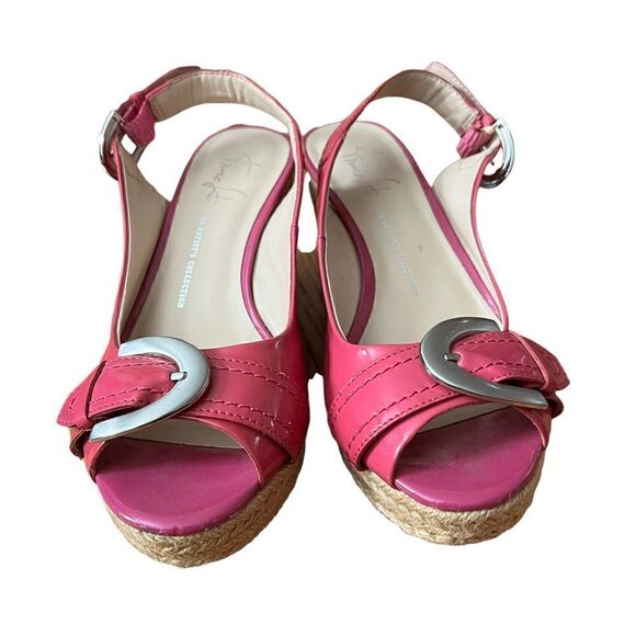 Franco Sarto Patent Leather Peep Toe Slingback Wedges size 6 - Picture 3 of 9